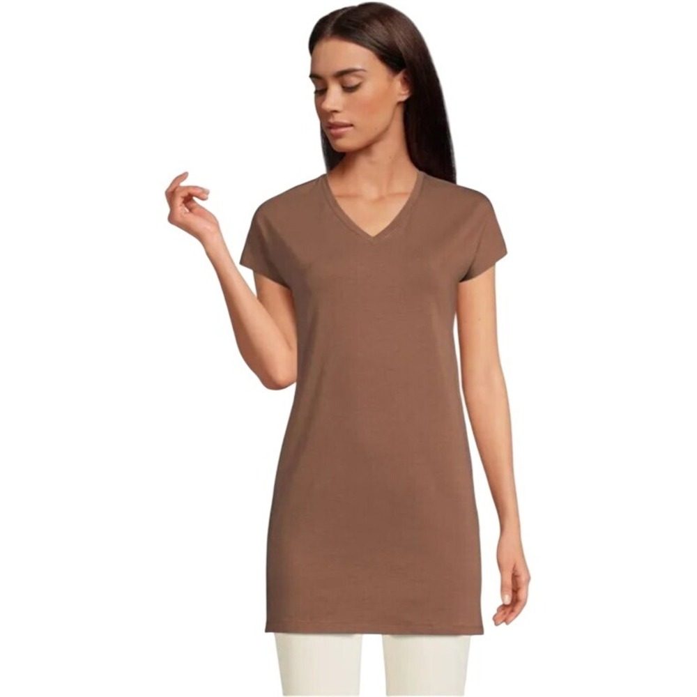 Lands'‎ End Women's XS Brown Tunic Top V-Neck Short Sleeve Casual Tee Shirt NWT